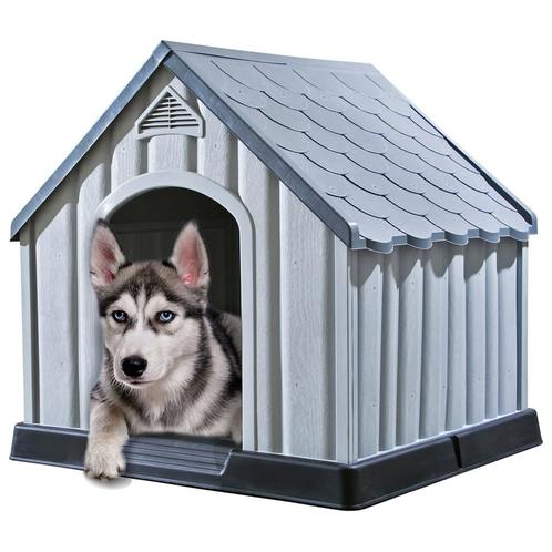 vidaXL Hondenhok 92x87x91 cm kunststof grijs, Dieren en Toebehoren, Hondenhokken, Nieuw, Verzenden