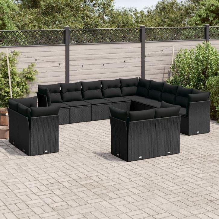 vidaXL 13-delige Loungeset met kussens poly rattan zwart, Tuin en Terras, Tuinsets en Loungesets, Loungeset, Nieuw, Verzenden