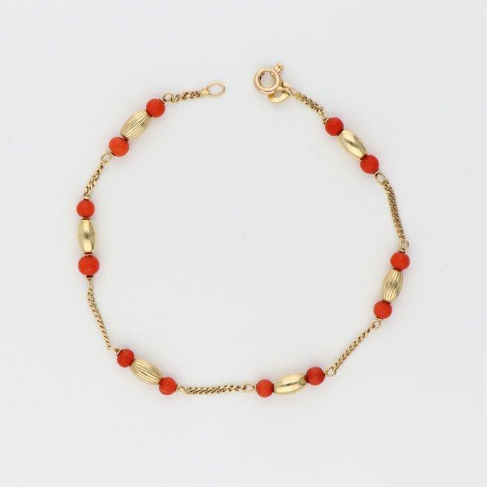 Armband - 14 karaat Geel goud - Bloedkoraal, Handtassen en Accessoires, Armbanden