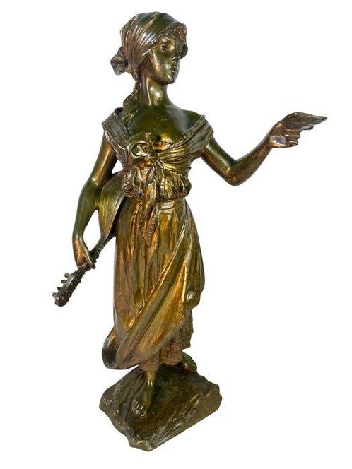 Emmanuel Villanis (1858-1914) - Sculpture, Musicienne - 42, Antiek en Kunst, Antiek | Keramiek en Aardewerk