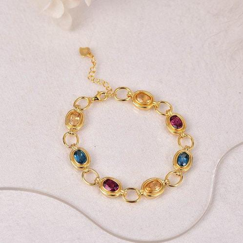 Zonder Minimumprijs - Armband Zilver - Gemengde edelstenen -, Handtassen en Accessoires, Antieke sieraden