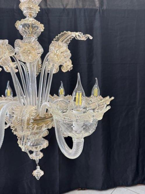Kroonluchter - Transparant goud - Muranoglas - 6 lichten, Antiek en Kunst, Antiek | Verlichting