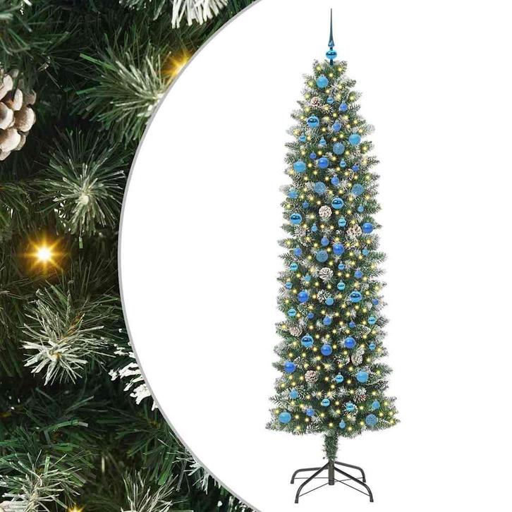 vidaXL Kunstmatige slanke kerstboom met 300 LED Groen en Wit, Diversen, Kerst, Nieuw, Verzenden