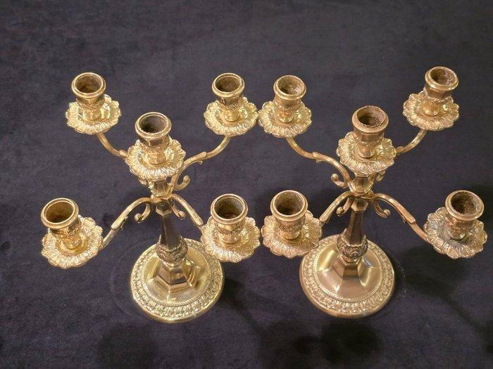 Kandelaber (2) - Verguld messing - Gouden bronzen kandelaars, Antiek en Kunst, Antiek | Overige Antiek