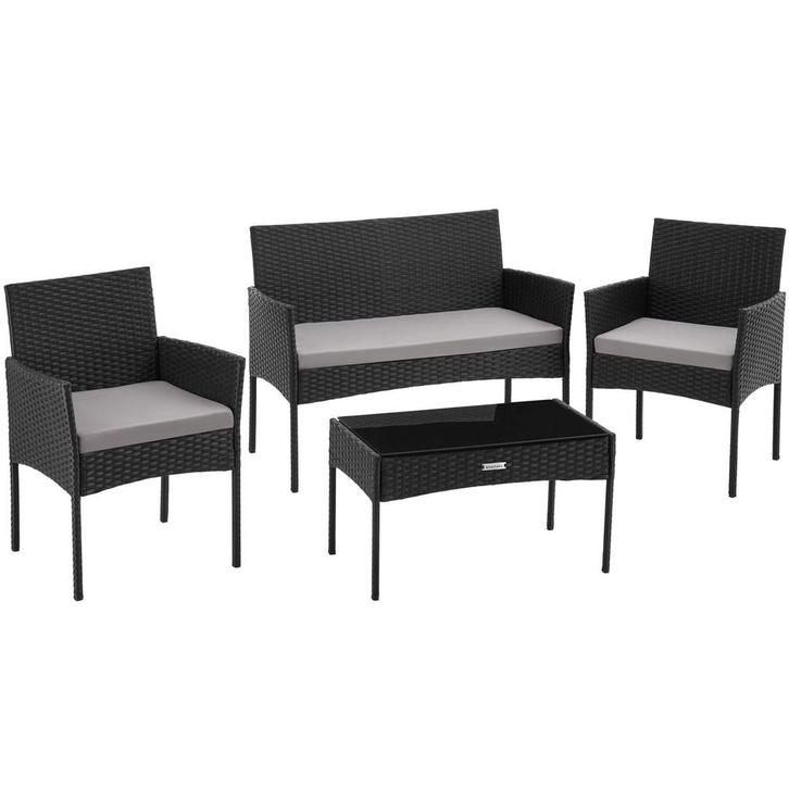 tectake Wicker tuinset Palese voor 4 personen - zwart, Tuin en Terras, Tuinsets en Loungesets, Verzenden
