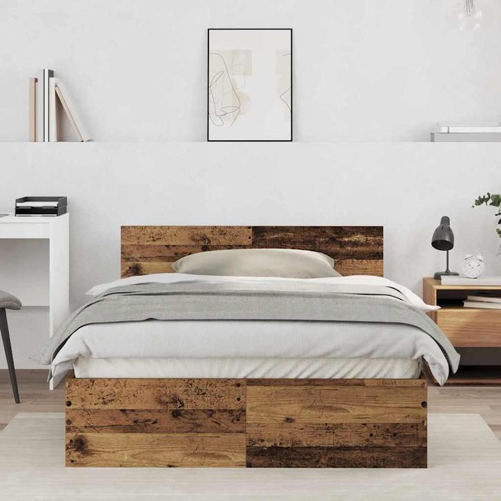 vidaXL Bedframe met hoofdeinde Oud Hout 120 x 190 cm Bewerkt, Huis en Inrichting, Slaapkamer | Bedden, Nieuw, Verzenden