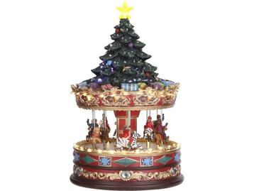 LuVille Kerstdorp Miniatuur Carrousel met Kerstboom - L22 x, Verzenden