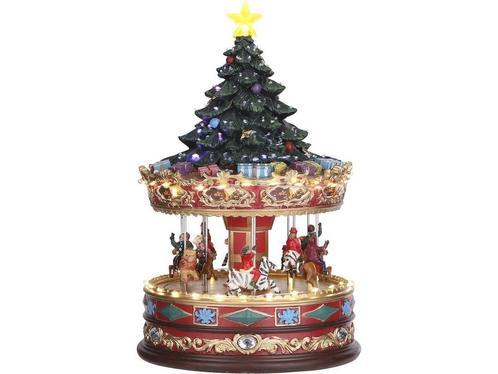 LuVille Kerstdorp Miniatuur Carrousel met Kerstboom - L22 x, Diversen, Kerst, Nieuw, Verzenden