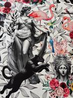 Oude Griekse standbeeld met panter en flamingo. 100% katoen, Antiek en Kunst