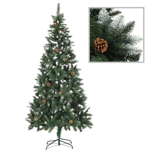 vidaXL Kunstkerstboom met dennenappels en wit glitter 210 cm, Diversen, Kerst, Nieuw, Verzenden