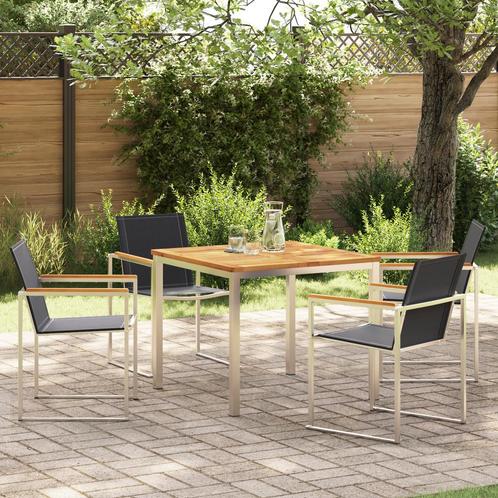 vidaXL 5-delige tuinset van massief teak en roestvrij staal, Tuin en Terras, Tuinsets en Loungesets, Tuinset, Nieuw, Verzenden