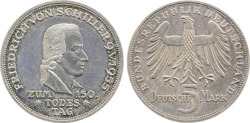 5 Mark Duitsland 5 duitse Mark 1955 F Friedrich Schillerj..., Postzegels en Munten, Munten | Europa | Niet-Euromunten, België
