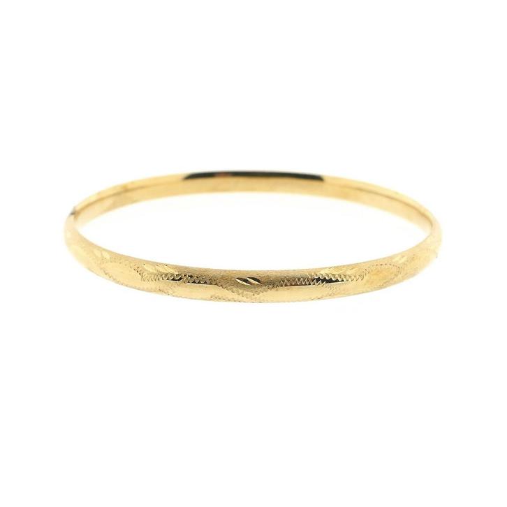 Gouden slavenarmband met gravures; Maat M, Handtassen en Accessoires, Armbanden, Overige kleuren, Gebruikt, Goud, Ophalen of Verzenden