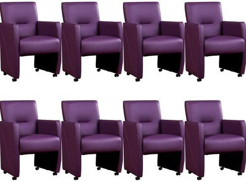 Set van 8 Paarse leren moderne eetkamerfauteuils - Toledo, Huis en Inrichting, Stoelen, Nieuw, Vijf, Zes of meer stoelen, Leer