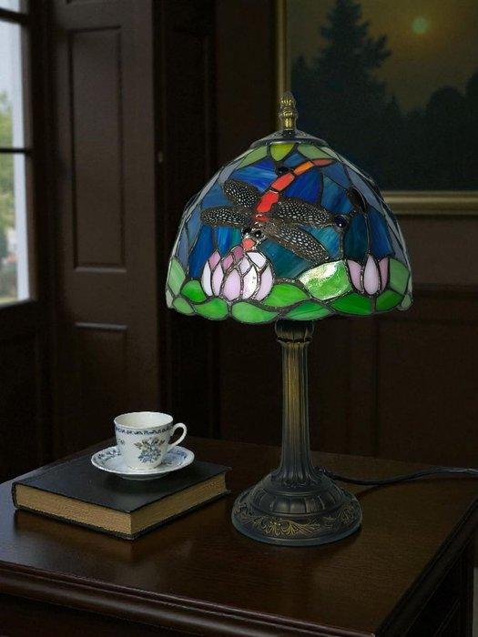 Style Tiffany - Lampe - Libellule & Lotus - Verre, métal,, Antiek en Kunst, Curiosa en Brocante