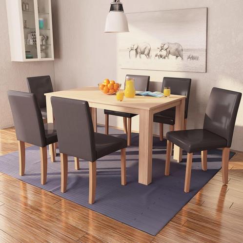 vidaXL Eettafel met stoelen kunstleer en eikenhout bruin 7, Maison & Meubles, Salles à manger complètes, Envoi