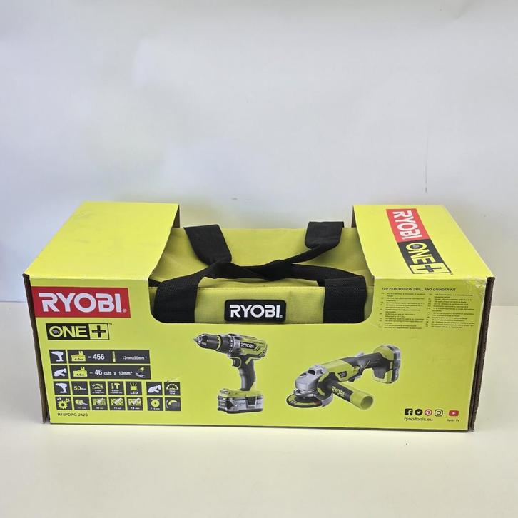 Ryobi R18PDAG-242S ONE+ 18V Accu 2-delig Combokit | Nieuw, Doe-het-zelf en Bouw, Gereedschap | Boormachines, Nieuw, Ophalen of Verzenden
