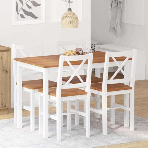 vidaXL 5-delige Eethoek bruin en wit, Huis en Inrichting, Complete eetkamers, Nieuw, Verzenden