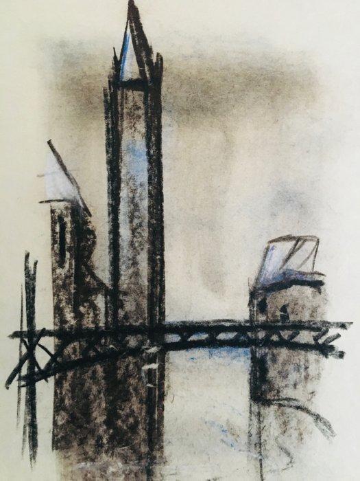 Georges Laporte (1926-2000) - La passerelle - Pastel, Antiquités & Art, Art | Objets design