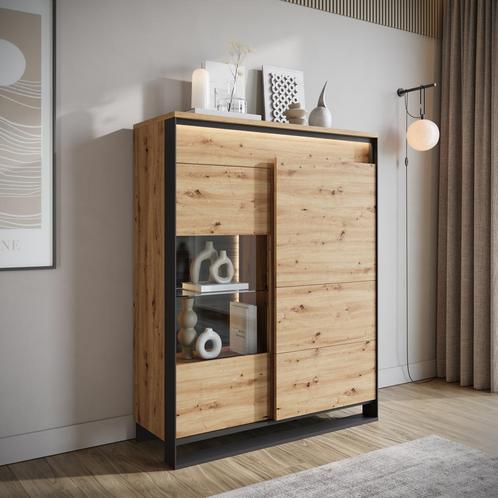 Meubella Dressoir eiken 110 cm - Kast met LED, Maison & Meubles, Armoires | Dressoirs, Envoi
