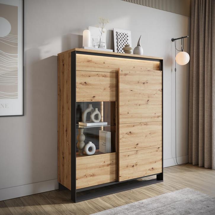 Meubella Dressoir eiken 110 cm - Kast met LED, Huis en Inrichting, Kasten | Dressoirs, 25 tot 50 cm, Nieuw, 100 tot 150 cm, Verzenden