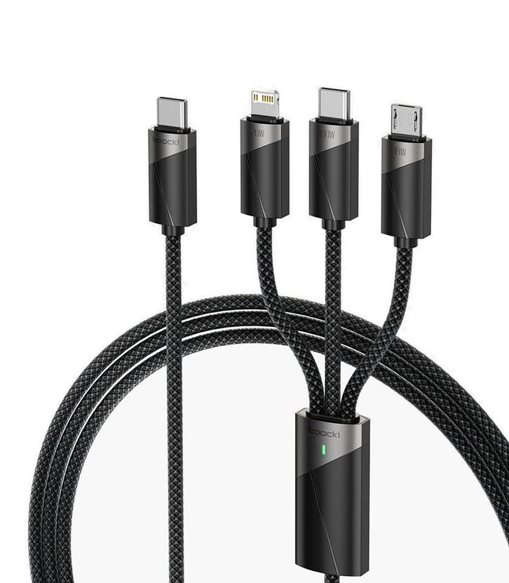 DrPhone Toocki - 3-in-1 Supersnelle Oplaadkabel - 100W, Computers en Software, Pc- en Netwerkkabels, Nieuw, Verzenden