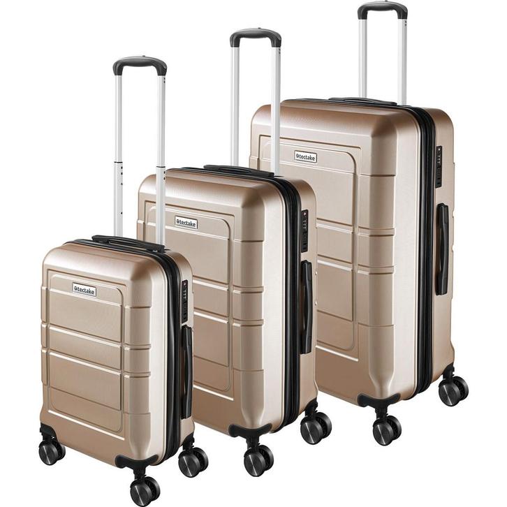 tectake Kofferset Brice 3-delig, TSA-slot - champagne, Handtassen en Accessoires, Uiterlijk | Cosmetica en Make-up, Verzenden