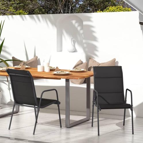 vidaXL Tuinstoelen 2 st staal en textileen zwart, Tuin en Terras, Tuinstoelen, Nieuw, Verzenden