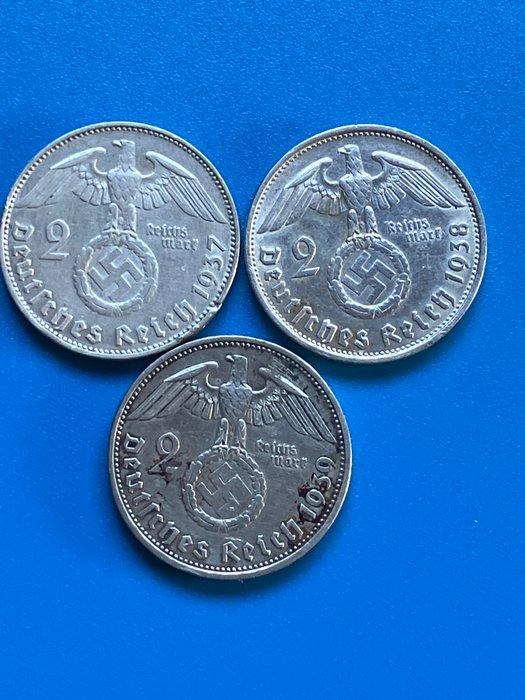 Duitsland. Hindenburg. 25 Mark 1935F-1937J-1938B-1939A-1939G, Postzegels en Munten, Munten | Europa | Niet-Euromunten