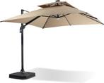 Zweefparasol 3x3m vierkant met voet en verlichting Nieuw, Tuin en Terras, Ophalen, Nieuw, Waterdicht, Zweefparasol