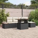 vidaXL Tuin Eettafel Set met kussen 6 pcs Zwart en Beige, Tuin en Terras, Verzenden, Nieuw
