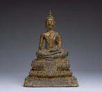 Vergulde bronzen Boeddha op een Lotustroon - sculptuur -, Antiek en Kunst