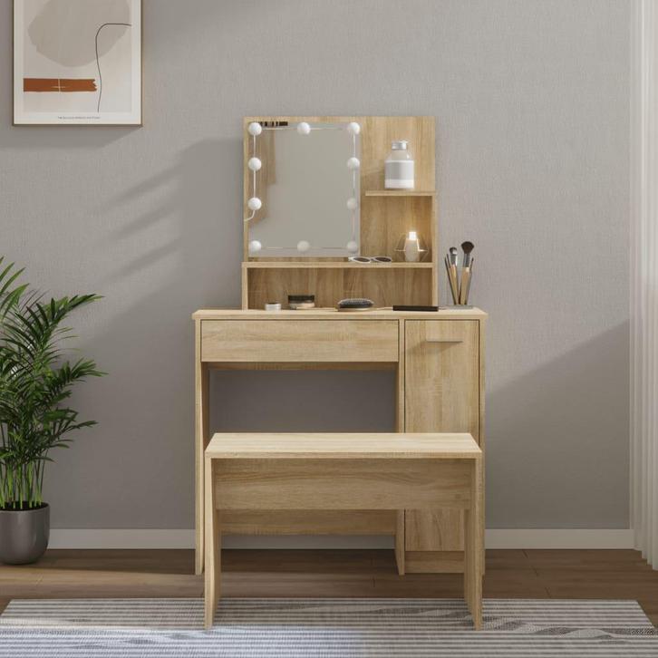 vidaXL Kaptafelset met LEDs bewerkt hout sonoma, Huis en Inrichting, Tafels | Kaptafels, Nieuw, Verzenden