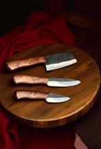Set of 3, Hand-Forged with Old Steel, Japanese Style Knives, Antiek en Kunst