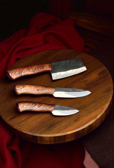Set of 3, Hand-Forged with Old Steel, Japanese Style Knives, Antiek en Kunst, Antiek | Keukengerei