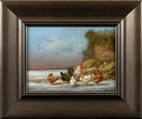 Hilaire Bals (1940) - Kippen in de sneeuw, Antiek en Kunst, Kunst | Schilderijen | Klassiek