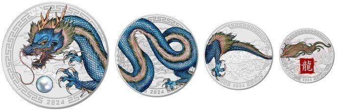 Fiji. Mint set 2024 Lunar Dragon - Drache Fractional Set, Timbres & Monnaies, Monnaies | Europe | Monnaies non-euro