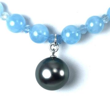 Collier Argent Perle - Aigue-marine - Grand Tahiti RD