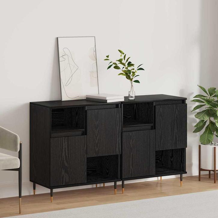 vidaXL Dressoirs 2 pcs Zwart eiken 120 x 35 x 70 cm Bewerkt, Huis en Inrichting, Kasten | Dressoirs, Nieuw, Verzenden