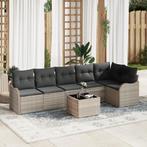 vidaXL 7-delige ligbed set met kussens in grijs poly rattan, Tuin en Terras, Verzenden, Nieuw