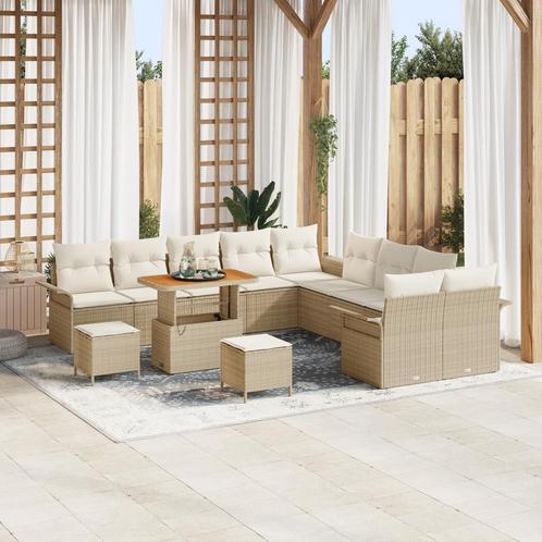 vidaXL 13-delige tuinset met kussens - beige, poly rattan,, Tuin en Terras, Tuinsets en Loungesets, Nieuw, Verzenden