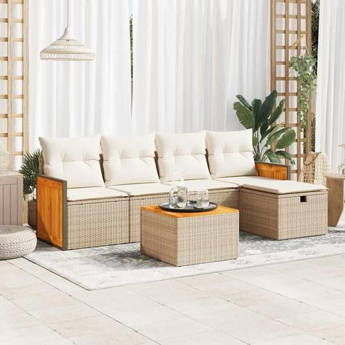 vidaXL 6-delige Loungeset met kussens poly rattan beige, Tuin en Terras, Tuinsets en Loungesets, Loungeset, Nieuw, Verzenden