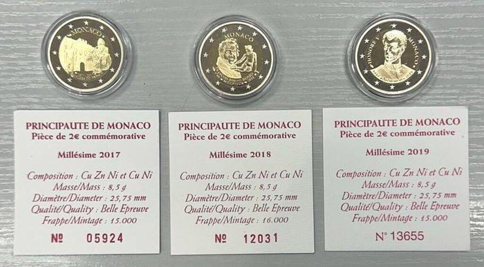 Monaco. 2 Euro 2017/2019 (3 monnaies) Proof, Postzegels en Munten, Munten | Europa | Euromunten