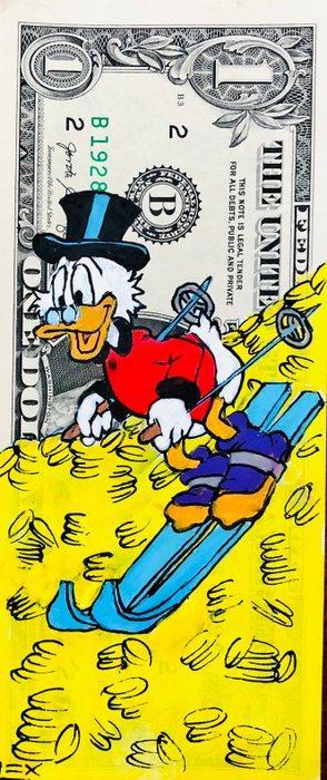 Lex (1979) - Uncle Scrooge  “Skiing on Money” Dollar Bill, Antiek en Kunst, Kunst | Schilderijen | Modern