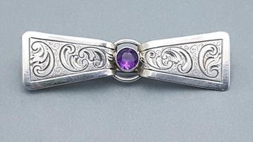 Argent, Fait main, Art déco, Améthyste (testé) - Broche -