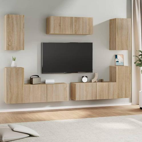 vidaXL 7-delige Tv-meubelset bewerkt hout sonoma, Maison & Meubles, Armoires | Mobilier de télévision, Envoi