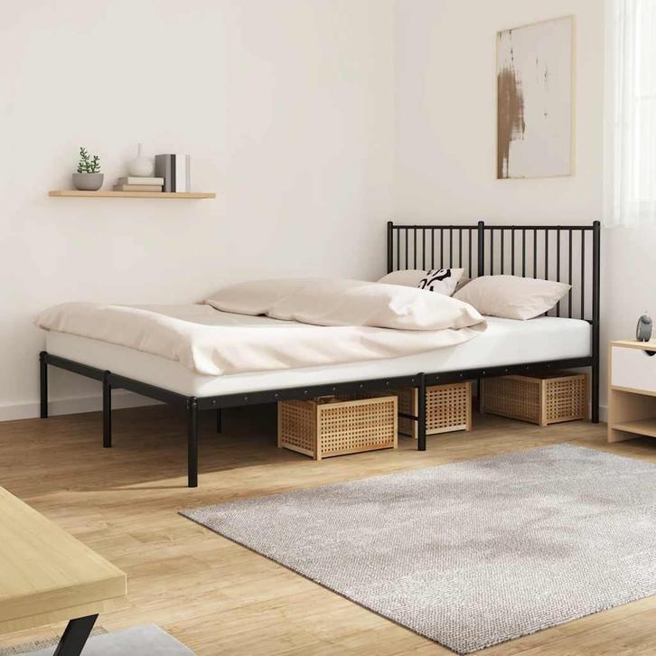 vidaXL Bedframe met hoofdbord metaal zwart 160x200 cm, Huis en Inrichting, Slaapkamer | Bedden, Nieuw, Verzenden