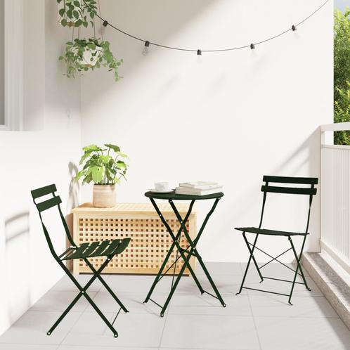 vidaXL 3-Delige Opvouwbare Bistroset - Donkergroen Staal, Tuin en Terras, Tuinsets en Loungesets, Nieuw, Verzenden