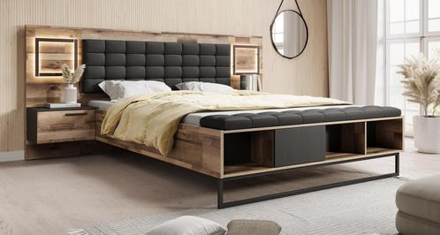 Tweepersoonsbed met 2 nachtkastjes | Eiken 160x200 | Met LED, Huis en Inrichting, Slaapkamer | Bedden, Nieuw, Verzenden