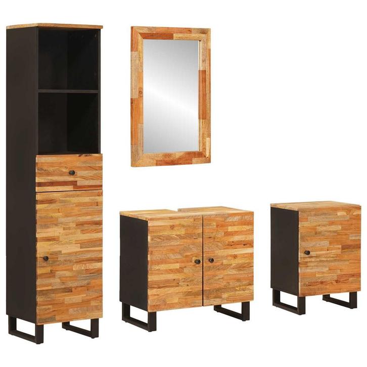 vidaXL Badkamer Sets met lade met plank Naturel Massief, Maison & Meubles, Salle de bain | Meubles de Salle de bain, Envoi